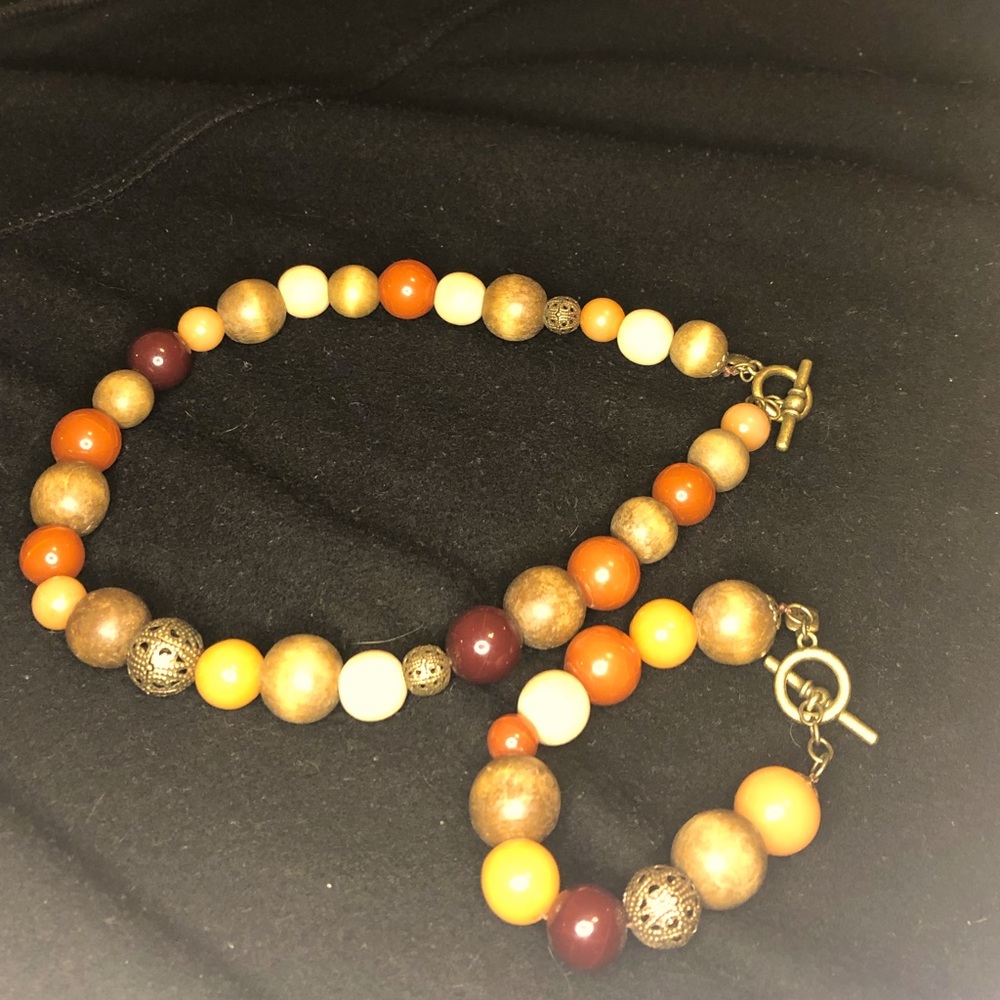 Wood and brass, Chaps brand, choker and bracelet set.